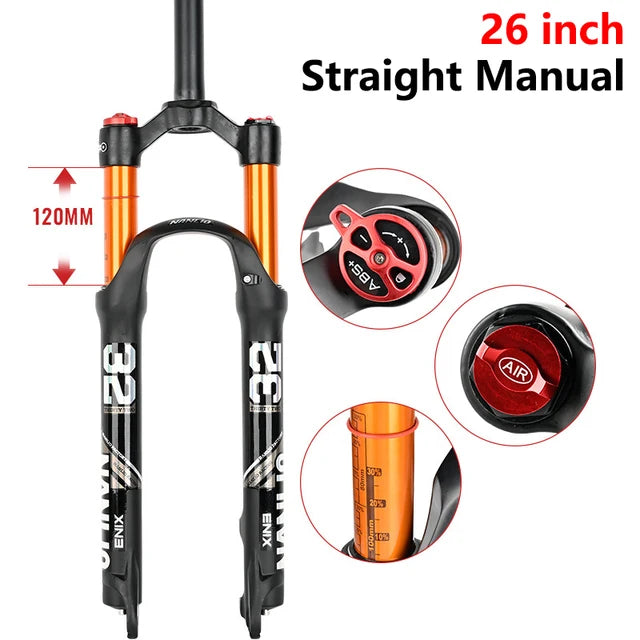 Mountain Bike MTB Front Fork 26 27.5 29 In Air Suspension for Disc Brake MTB