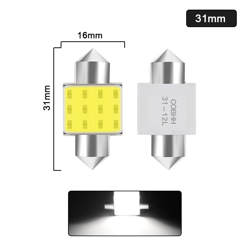 1x C10W C5W LED COB Festoon 31mm 36mm 39mm 41/42mm 12V White bulbs for cars License plate Interior Reading Light 6500K 12SMD - FMF replacement parts