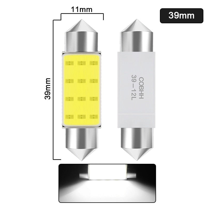 1x C10W C5W LED COB Festoon 31mm 36mm 39mm 41/42mm 12V White bulbs for cars License plate Interior Reading Light 6500K 12SMD - FMF replacement parts