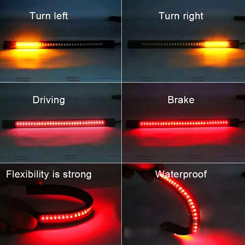 Luces LED flexibles para motocicleta, tira trasera de 48 luces de freno y señal de giro