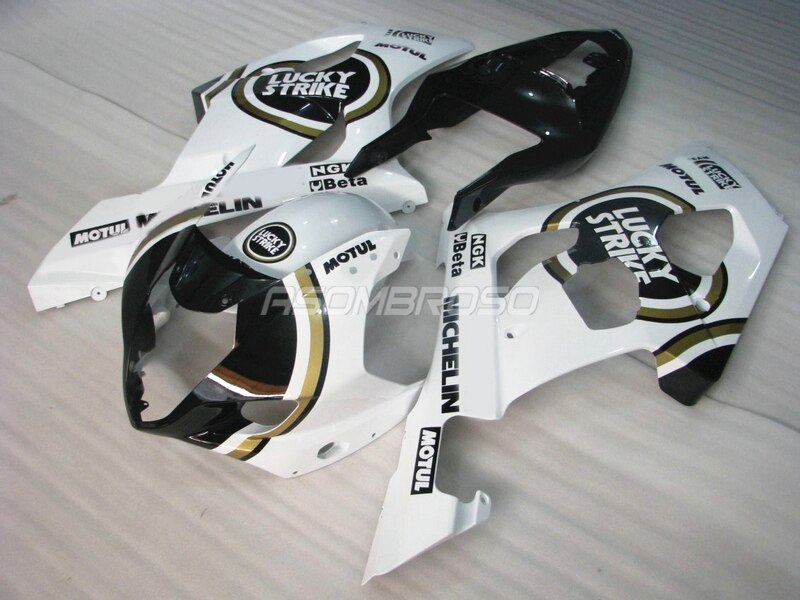 Carenados de moto blancos-Lucky Strike-piezas de carrocería para Suzuki GSXR 1000 K3 K4