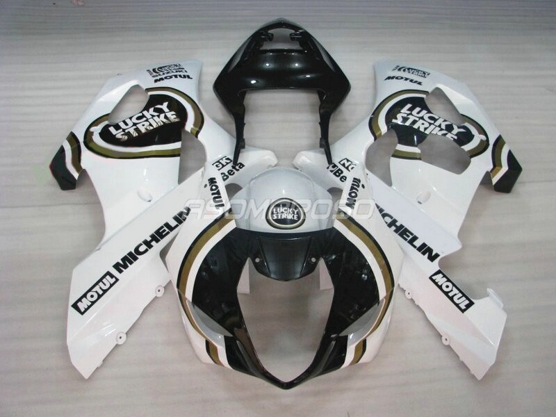 Carenados de moto blancos-Lucky Strike-piezas de carrocería para Suzuki GSXR 1000 K3 K4