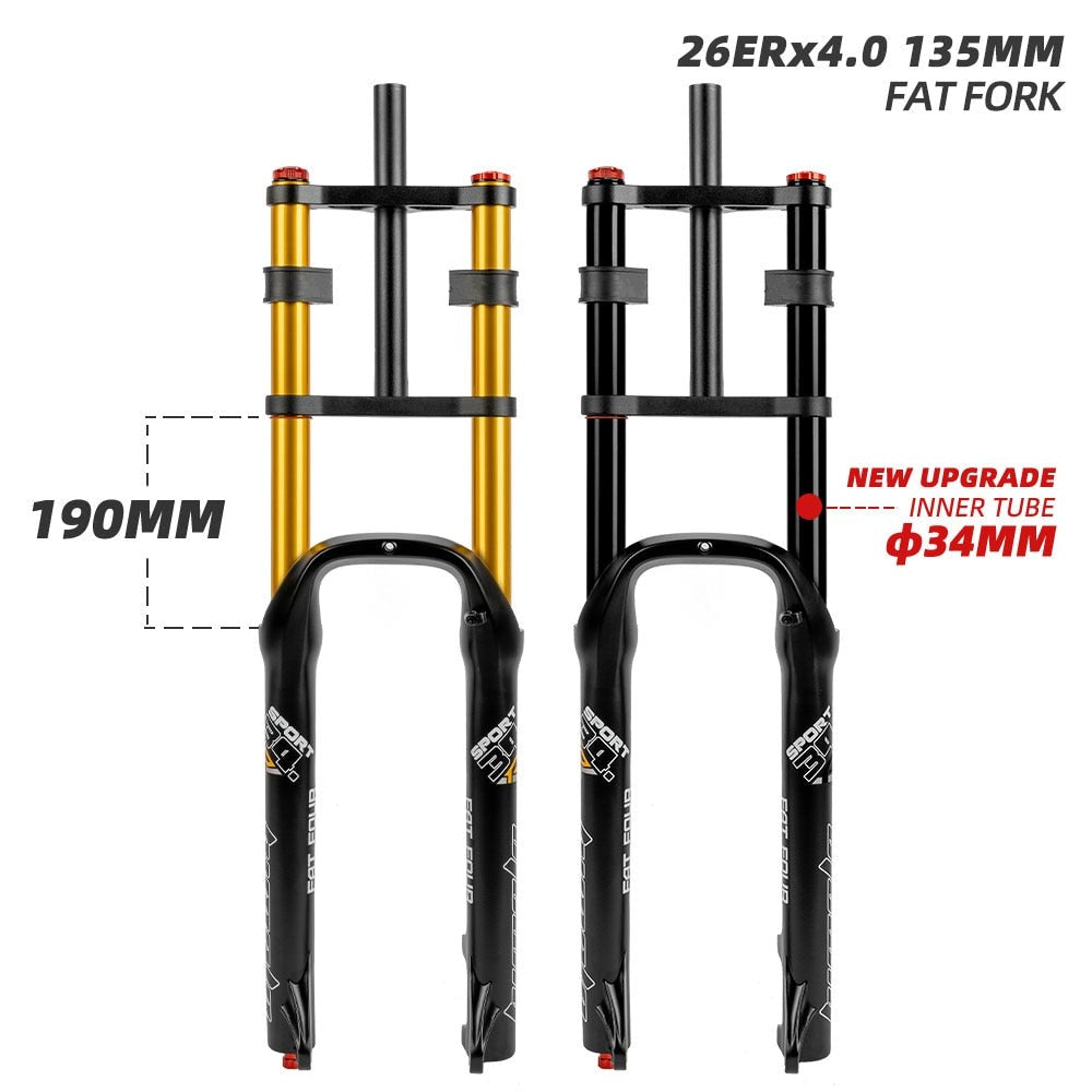 Fourche à suspension pneumatique Mountain Fat Bike VTT à double épaulement 26 - 4 po 135 mm