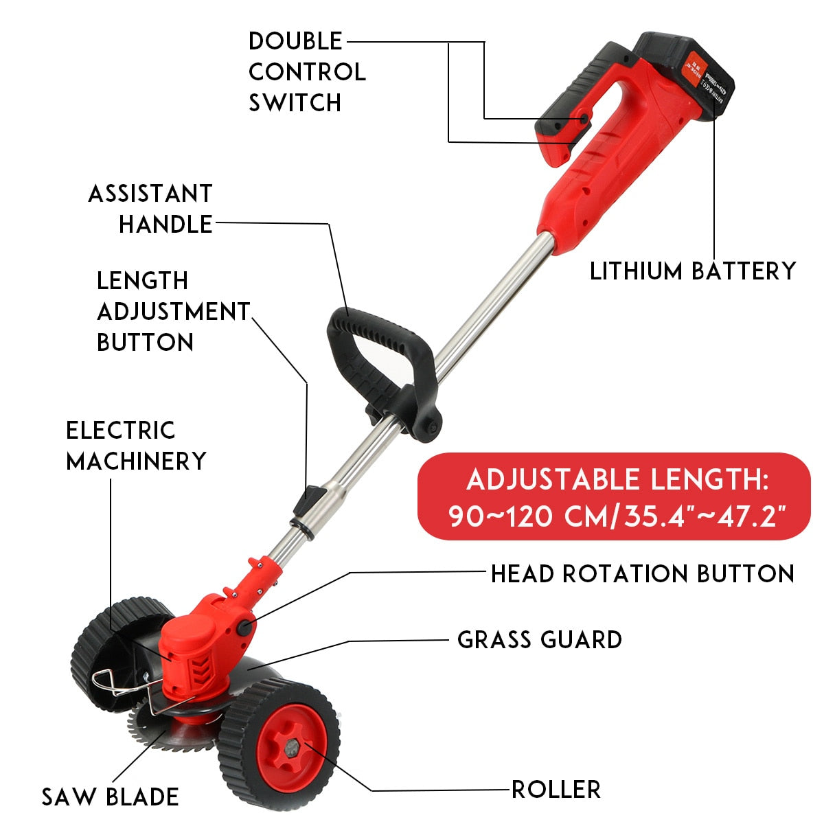 Recortadora de césped de batería inalámbrica de 42 V 1880 W 21000 RPM con batería de 13000 mAh y cargador 