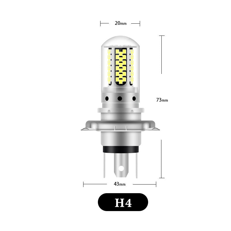 Lumière LED H4 BA20D P15D 12V 6000K pour phares de moto, cyclomoteur, Scooter, ATV