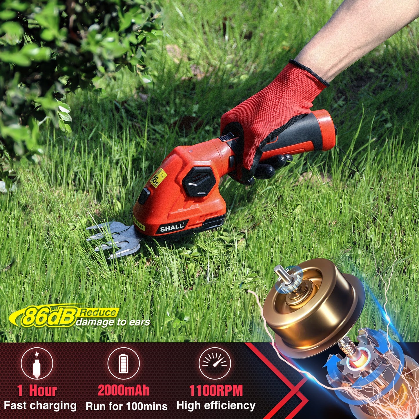 Shall 7.2v Cordless hedge trimmer-shears shrub grass trimmer 2in1-tool