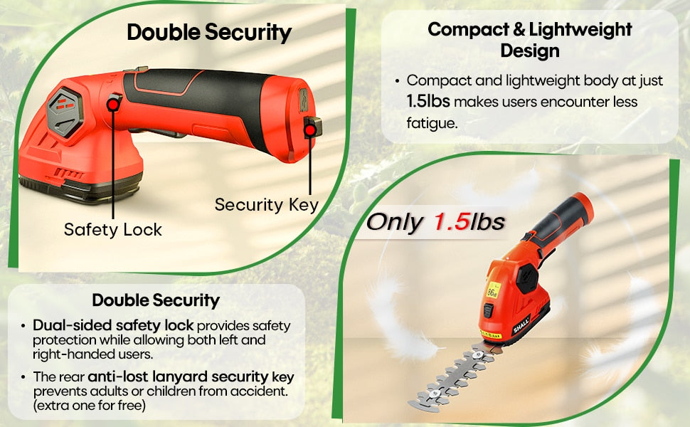 Shall 7.2v Cordless hedge trimmer-shears shrub grass trimmer 2in1-tool