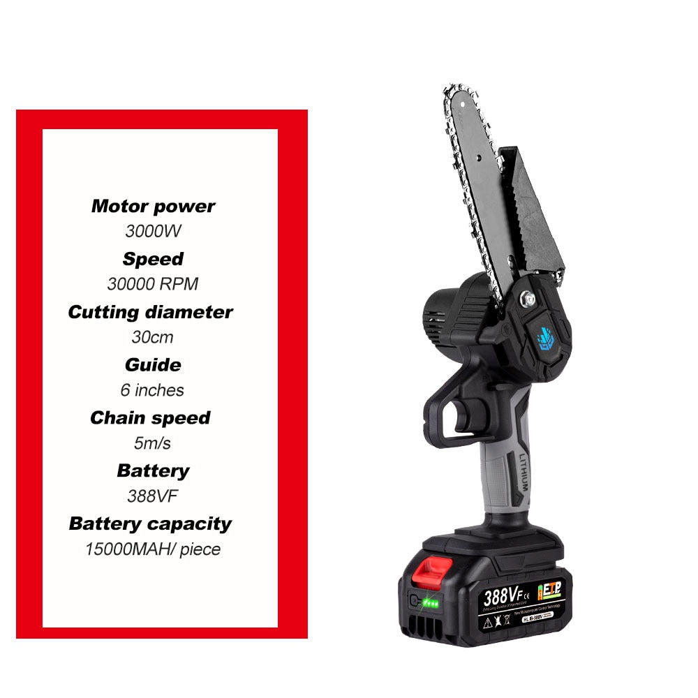 6 In 3000W Battery Chainsaw with Batteries and Charger - Compatible w Makita 18V