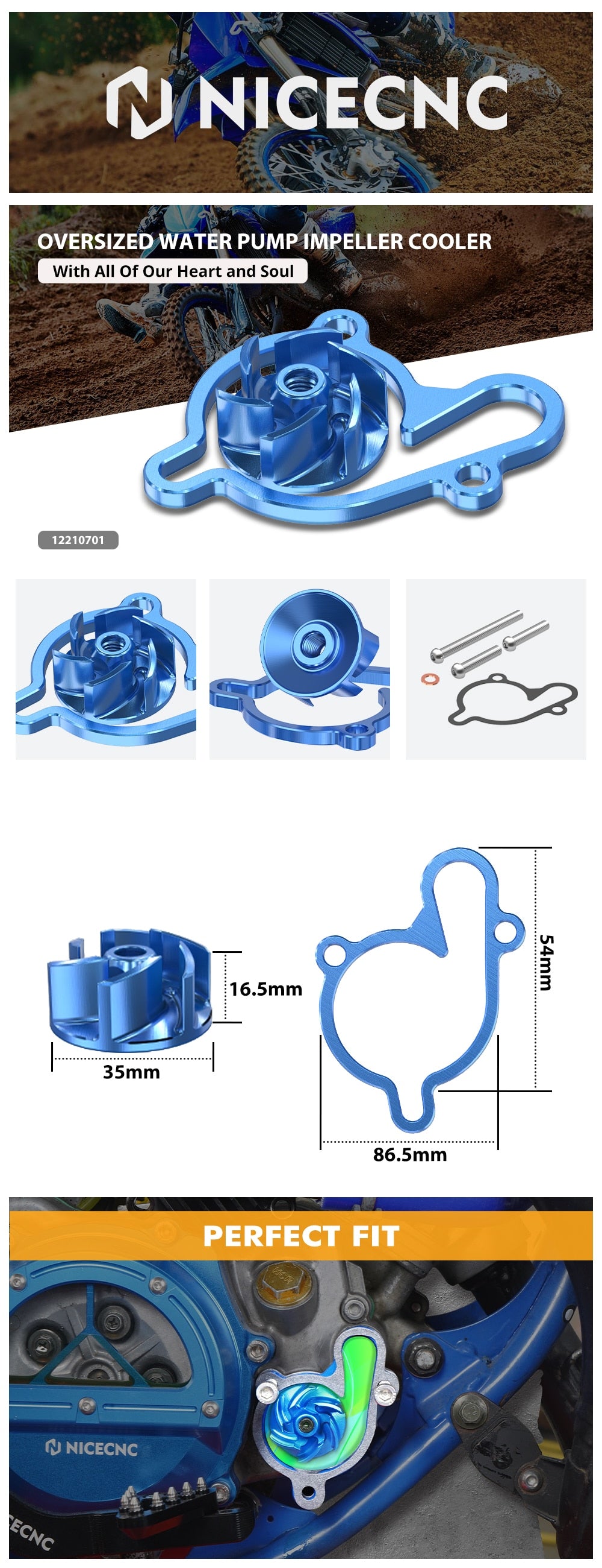 Impulsor de bomba de agua de gran tamaño NiceCNC para Yamaha YZ85 YZ 85 2002-2018