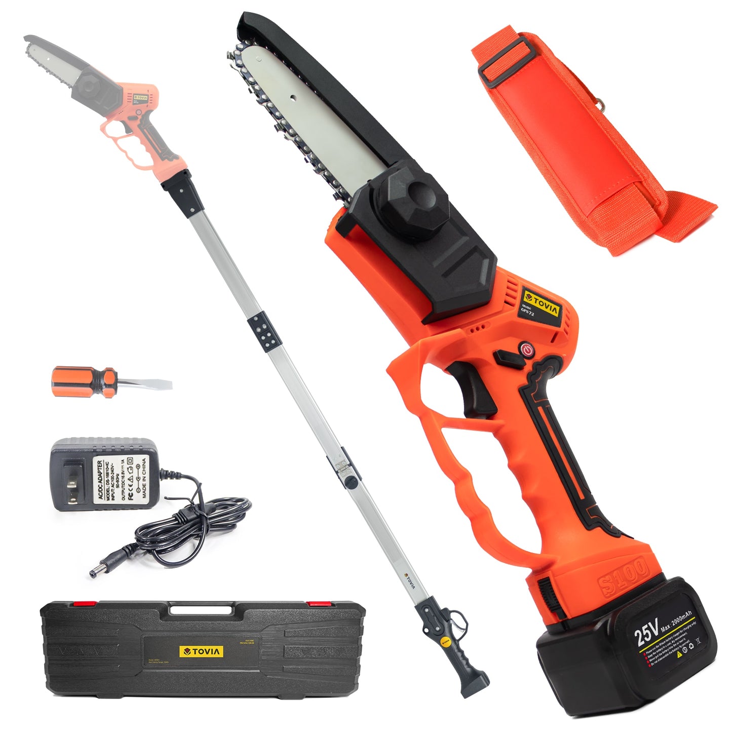 5in 25v Chainsaw-Polesaw 1.9m Cordless w Batt-Charger Makita 18v Batt compatible