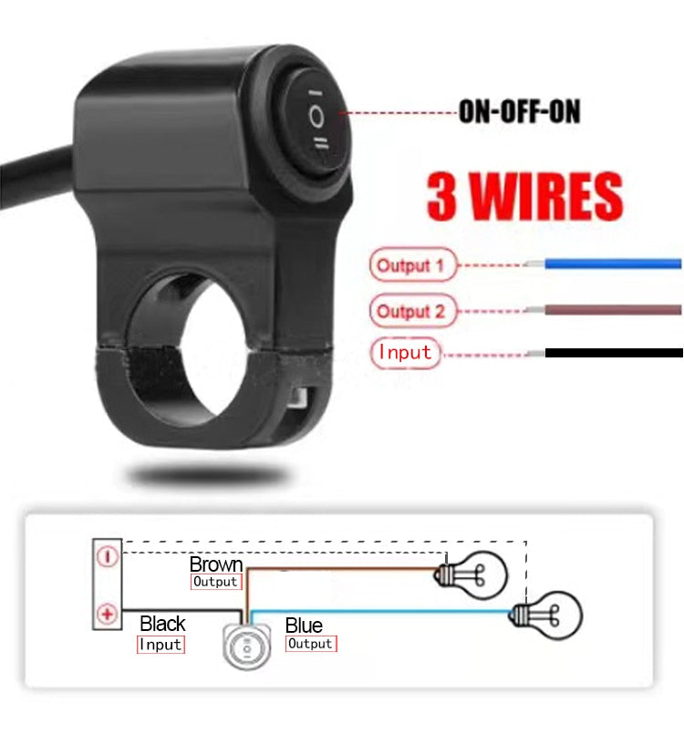 Motorcycle handlebar headlight waterproof switch 2 and 3-position 22 mm 7-8 in