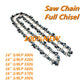14-16 In Chainsaw chain 3/8 In LP .050 In Full Chisel 50 52 55 56 57 59 DLs