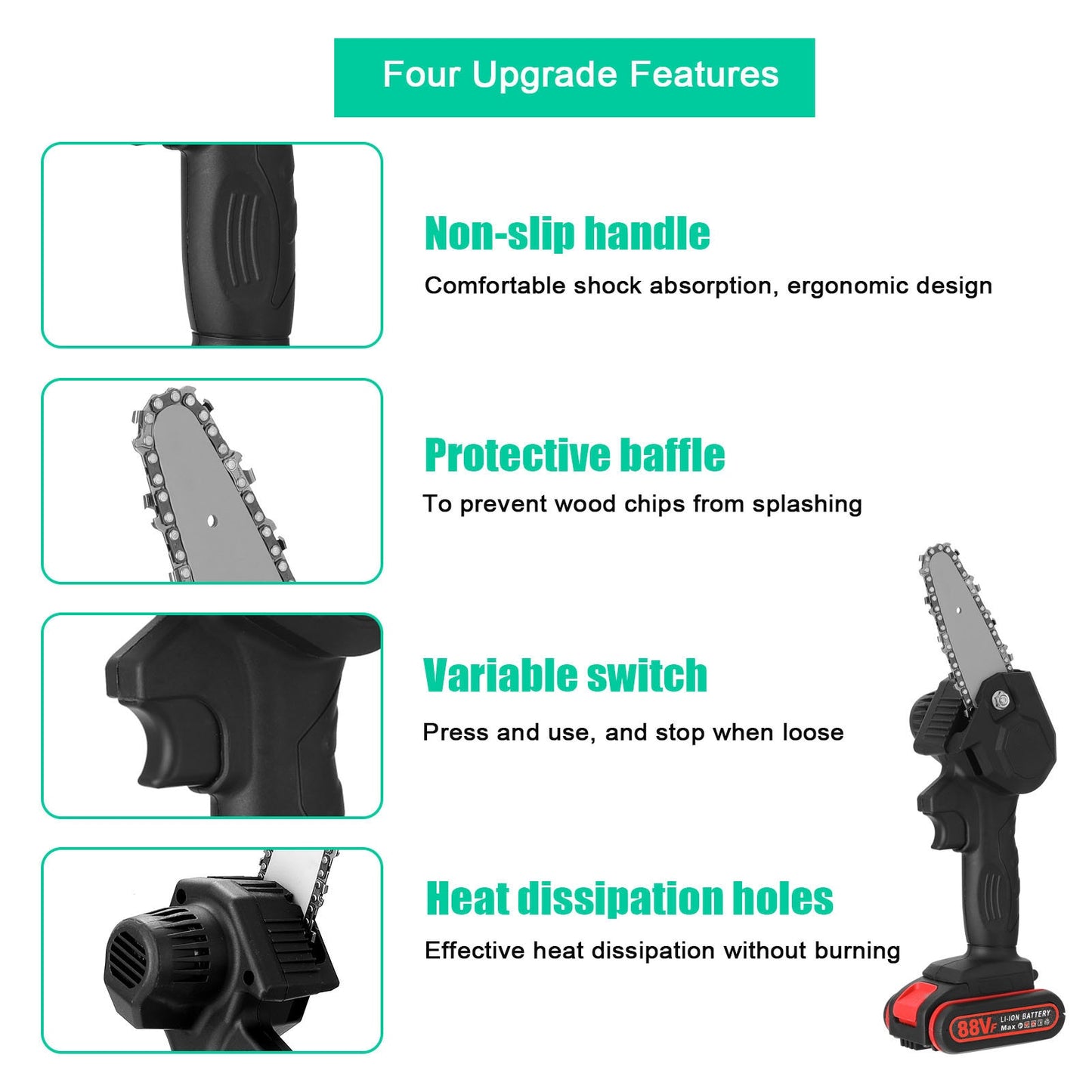 4 In 21V 30mm Battery Chainsaw 88VF pruning shear set w 2 Batteries and charger