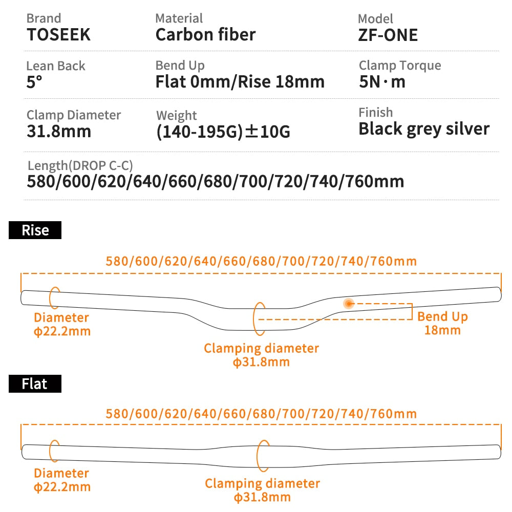 Manillar de bicicleta de montaña Fat Bike MTB TOSEEK ZF-ONE manillar de bicicleta de carbono 31,8mm