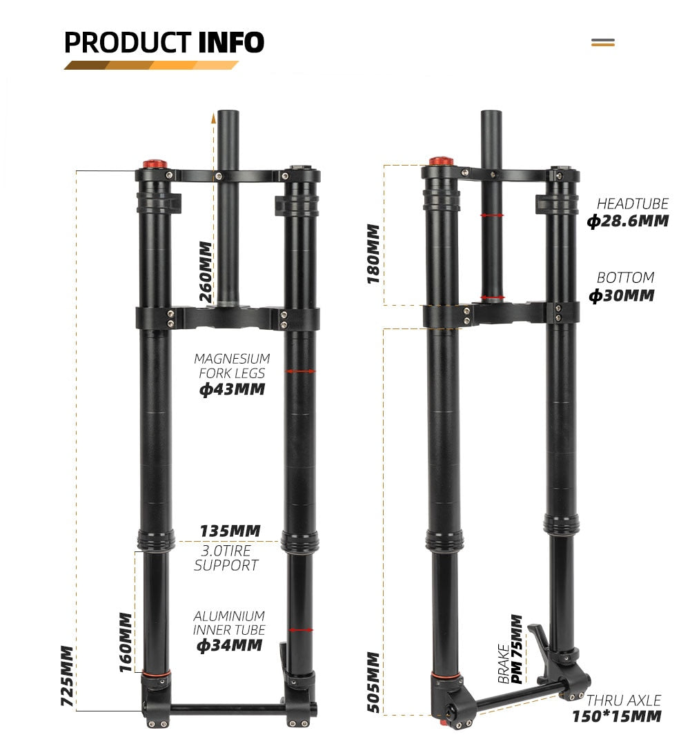 Horquilla de suspensión neumática Mountain Fat Bike MTB para Snow Fat Bike 26x .50 - 150x15 mm