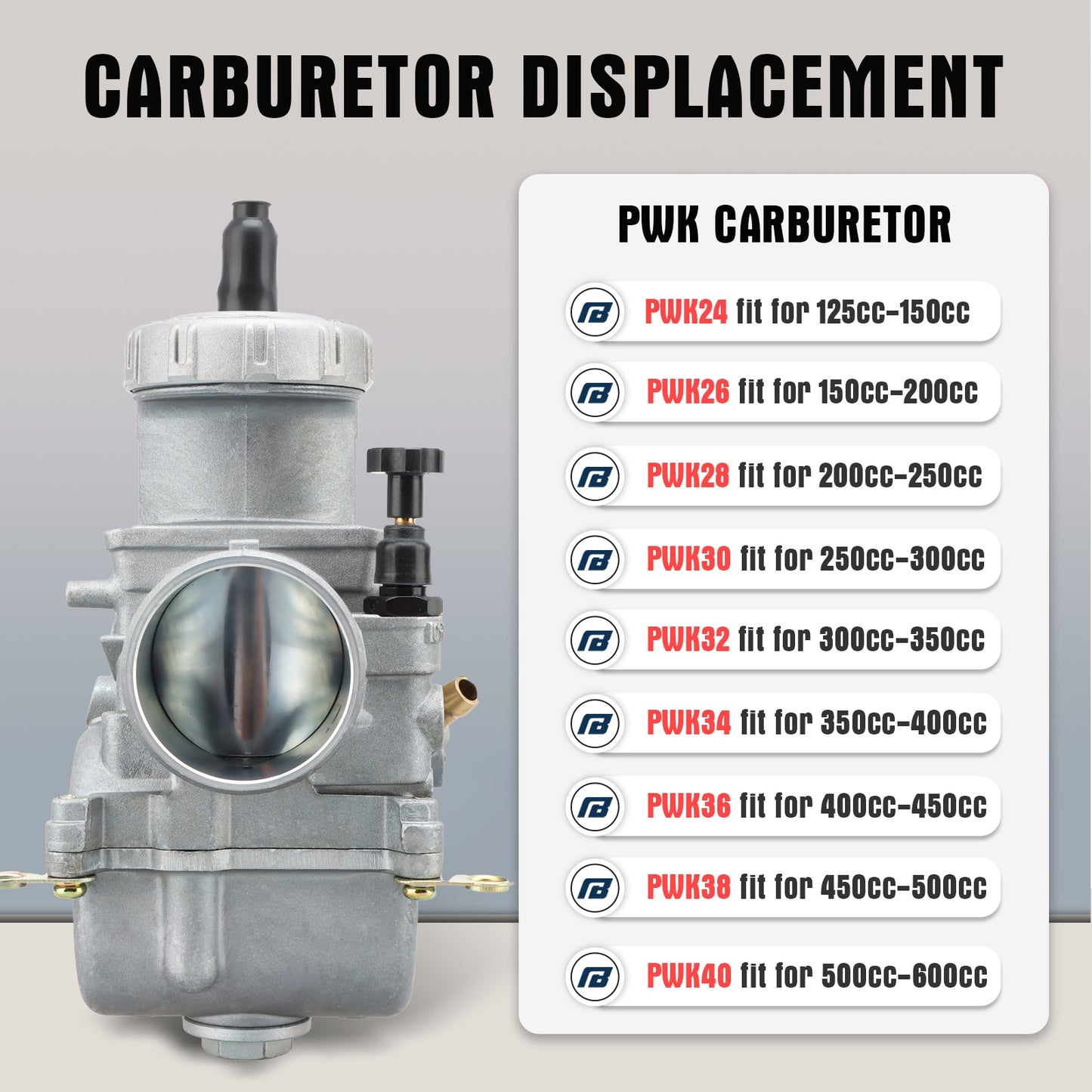 Motorcycle 2T 4T Carburetor PWK24-40mm w jets for Yamaha Suzuki Pit Dirt Bike