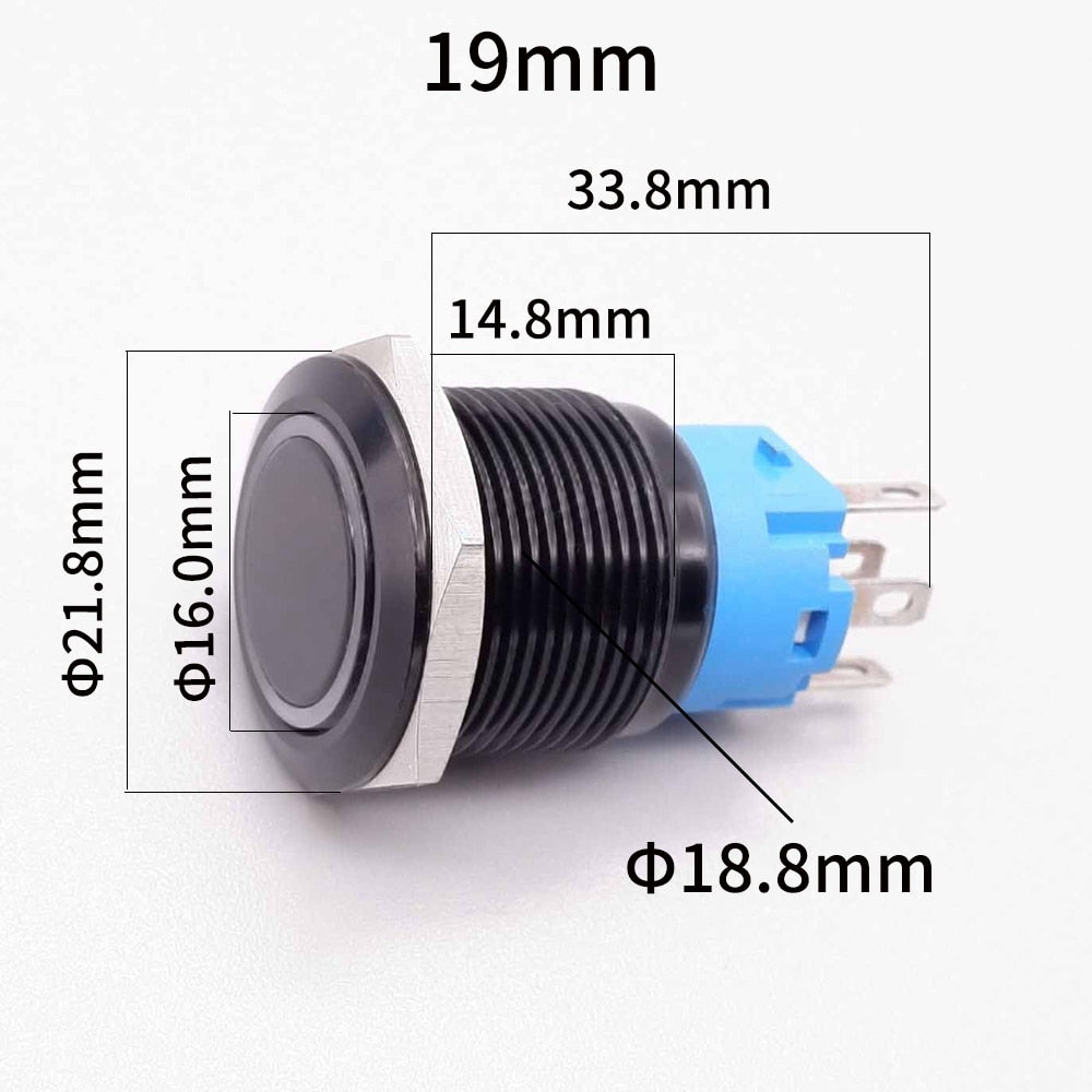 Bouton d'allumage de démarrage et d'arrêt pour voiture, 16, 19, 22mm, avec alimentation fixe, LED Sply, 3, 5, 6, 12, 24v 