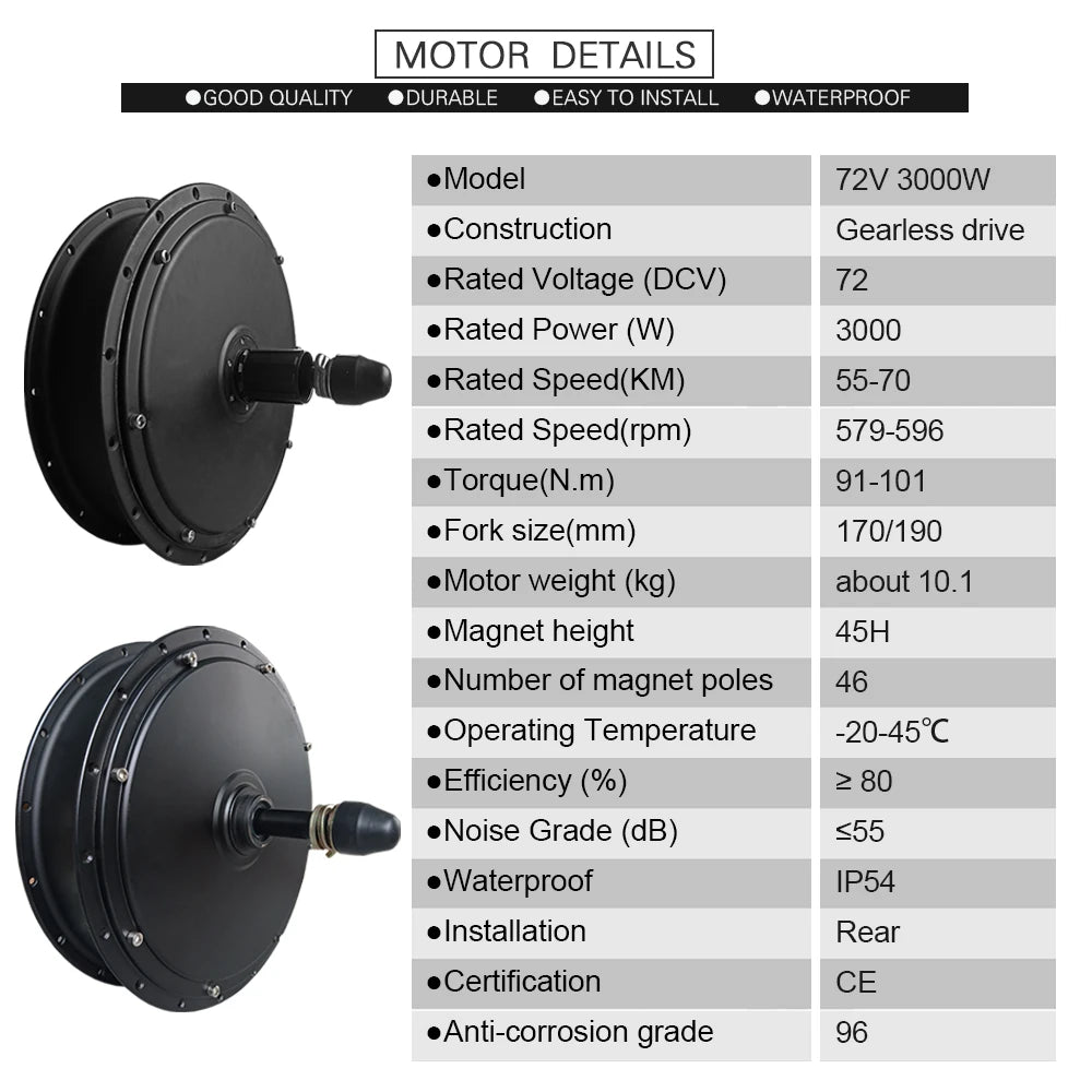 Mountain Fat Bike MTB Wheel Motor 48V 1000W-1500W 72V 3000W Conversion Kit