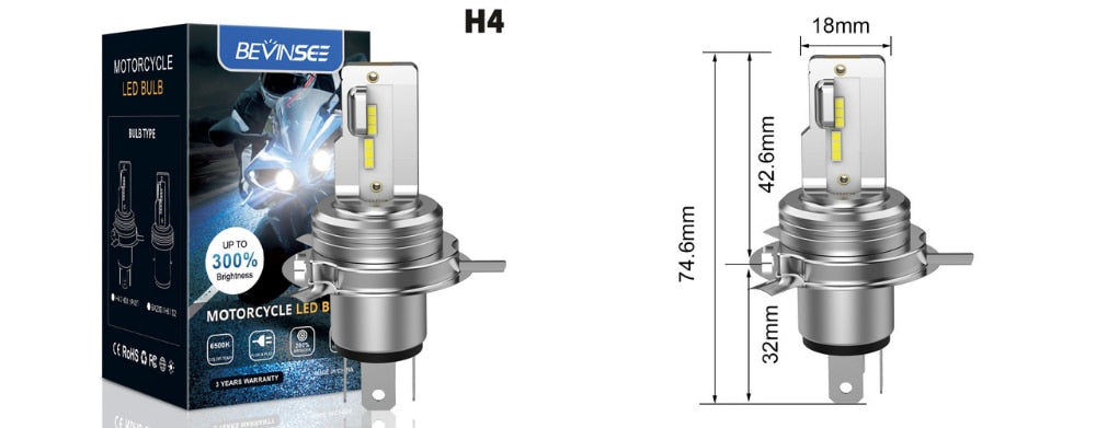 Luces LED H4 BA20D para motocicletas Yamaha Kawasaki Suzuki 1500LM H4 LED 6500K 