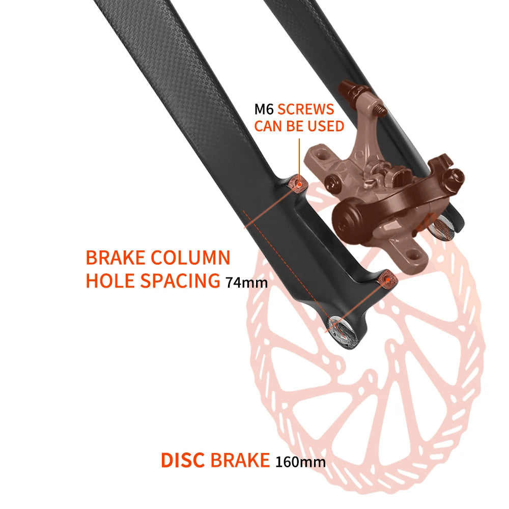 Fourche rigide VTT VTT 26-27,5-29 pouces en fibre de carbone pour frein à disque Fourche VTT