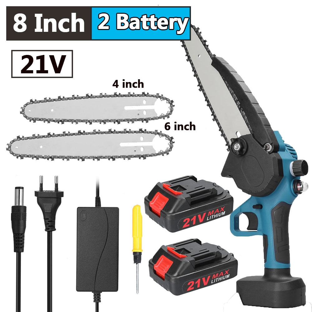 4 6 or 8 In One-handheld 21v Battery Cordless Chainsaw w Battery and charger