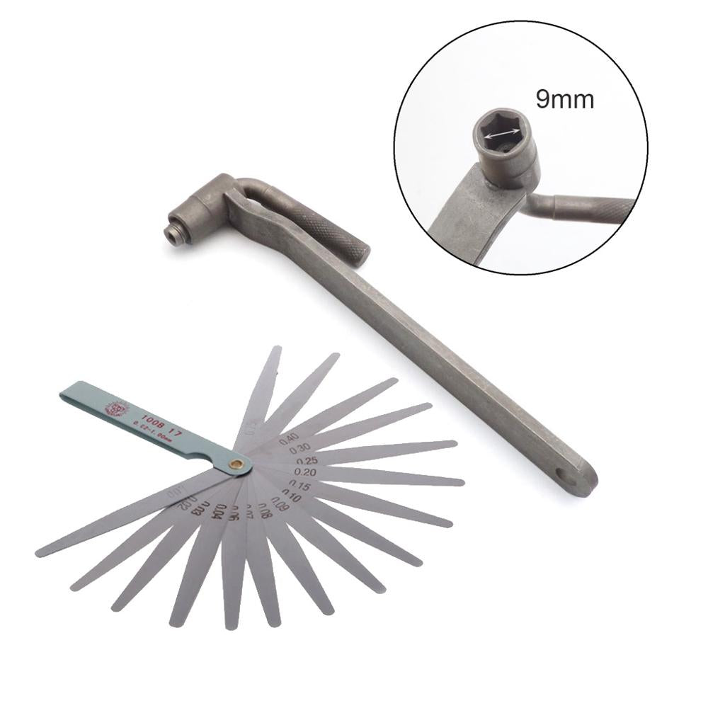 Motorcycle tool T-spanner sqr-hex socket and feeler gauge for engine valves