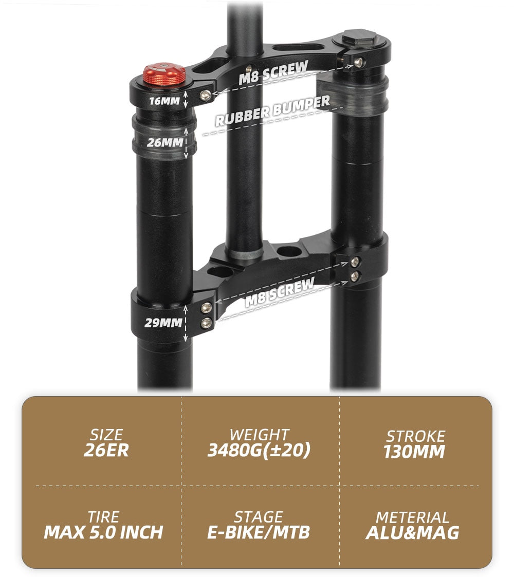 Horquilla de suspensión neumática Mountain Fat Bike MTB para Snow Fat Bike 26x .50 - 150x15 mm