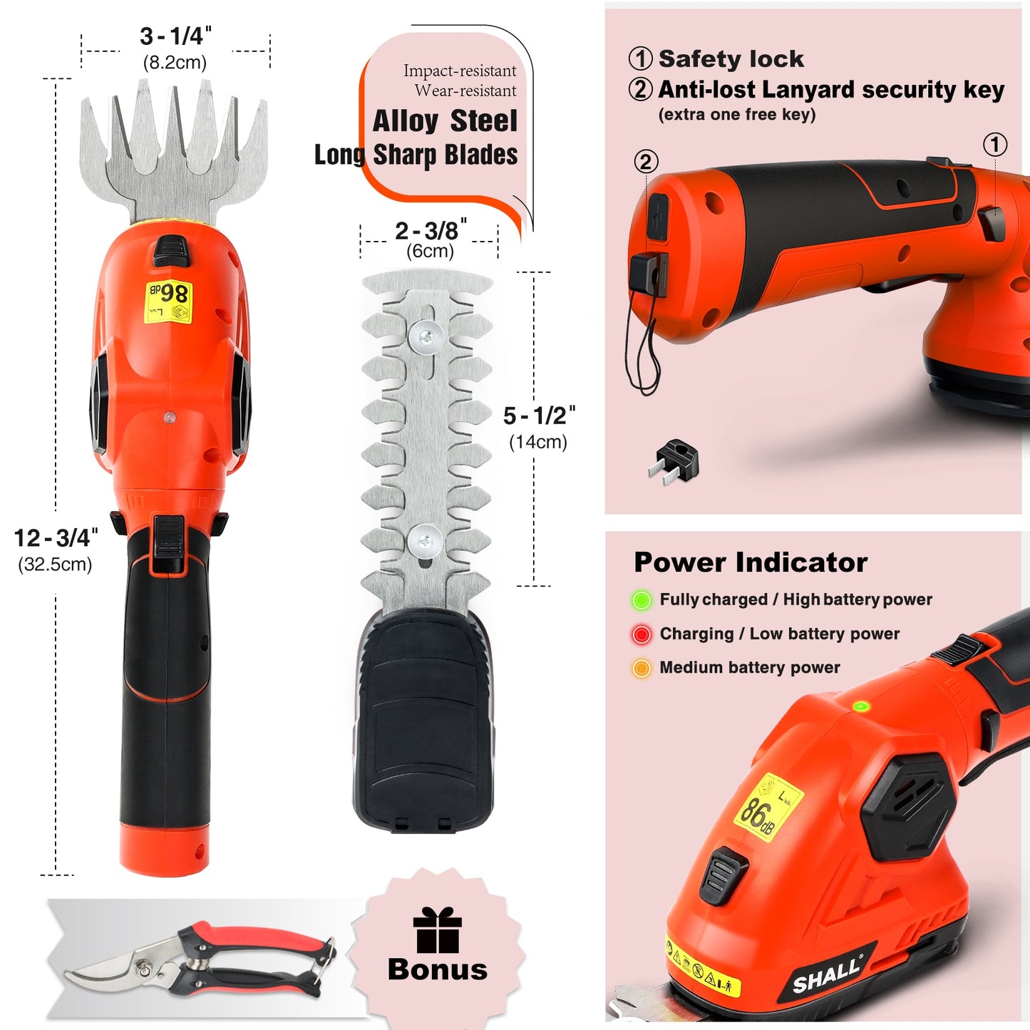 Shall 7.2v Cordless hedge trimmer-shears shrub grass trimmer 2in1-tool