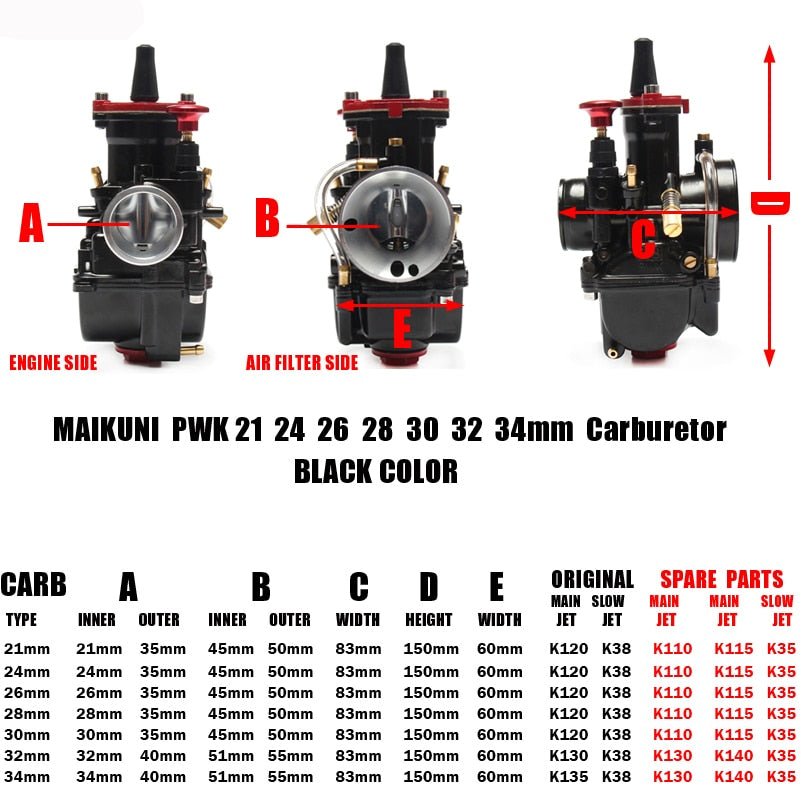 Carburetor PWK 21mm for motorcycle ATV scooter Carburetor replacement 21mm 24mm 26mm 28mm 30mm 32mm 34mm variants - FMF replacement parts