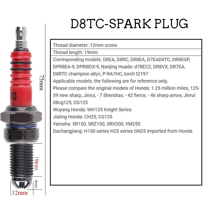 D8TJC Spark Plug for Motorcycle and A7TJC Spark plug Multi-angle ignition Red Head for CG 125cc 150cc 200cc 250cc Platinum Nozzles Spark Accessories - FMF replacement parts